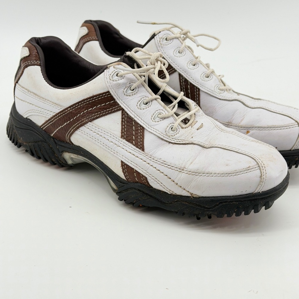 FootJoy Contour Series 54043 Mens Golf Shoes White Brown Leather Size 8 M Spiked